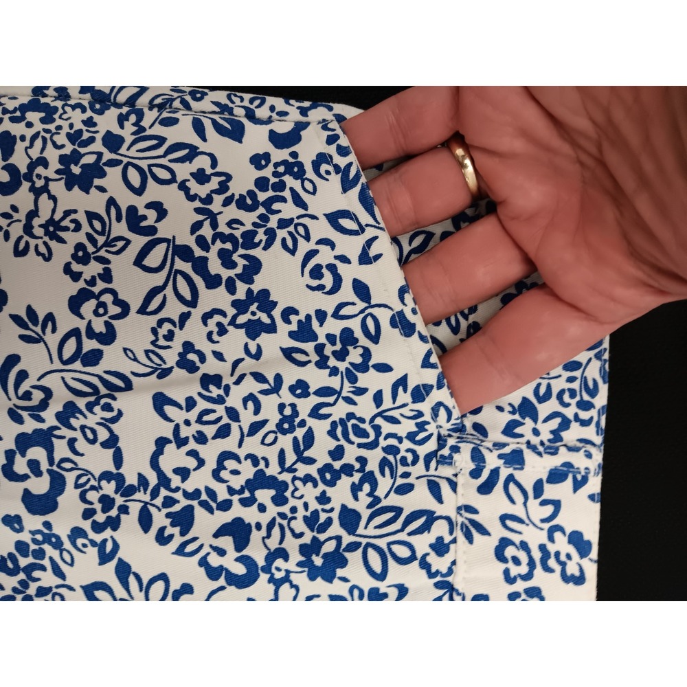 Nautical Blue White Floral Wide Leg Cropped Pants Summer Trouser 31 Waist - Picture 7 of 12